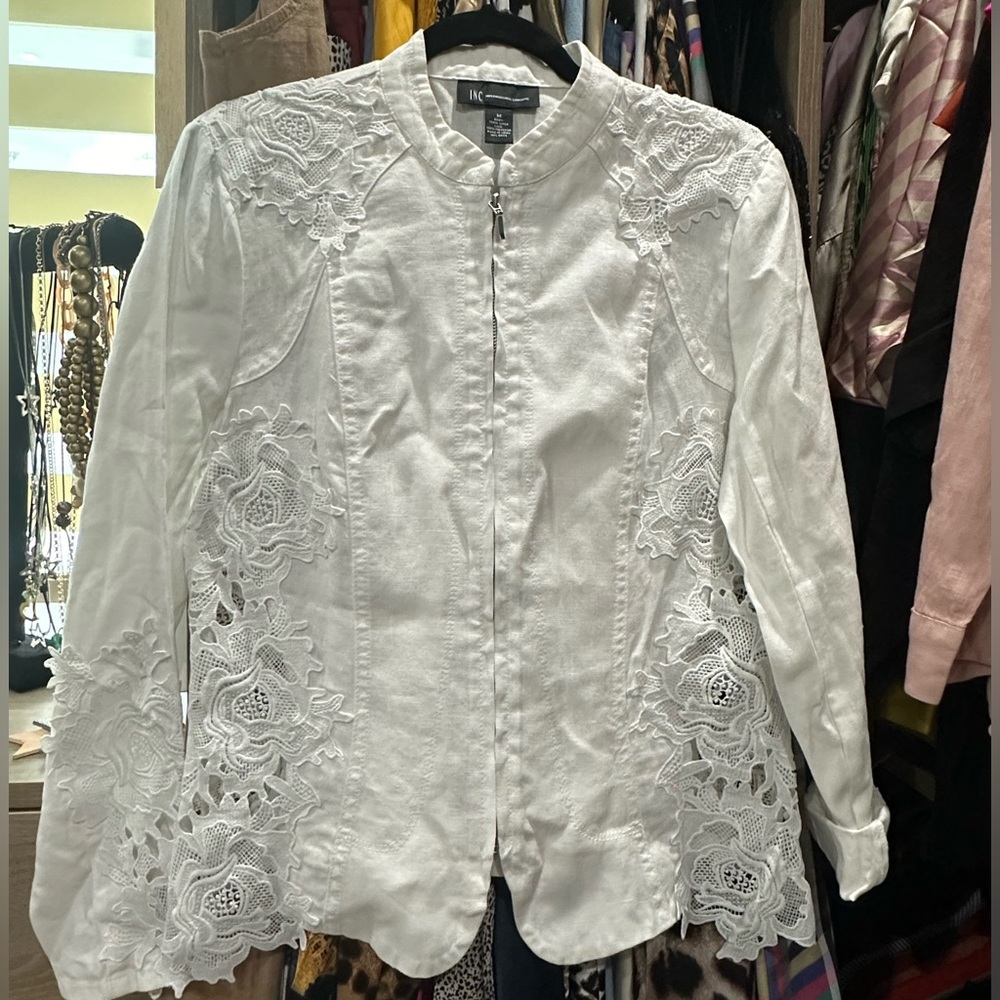 White jacket with lace, 100% linen